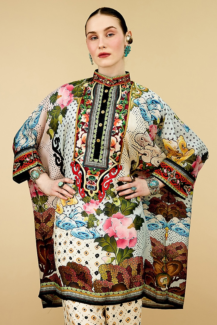 Beige Silk Printed Tunic by Rajdeep Ranawat at Pernia's Pop Up Shop