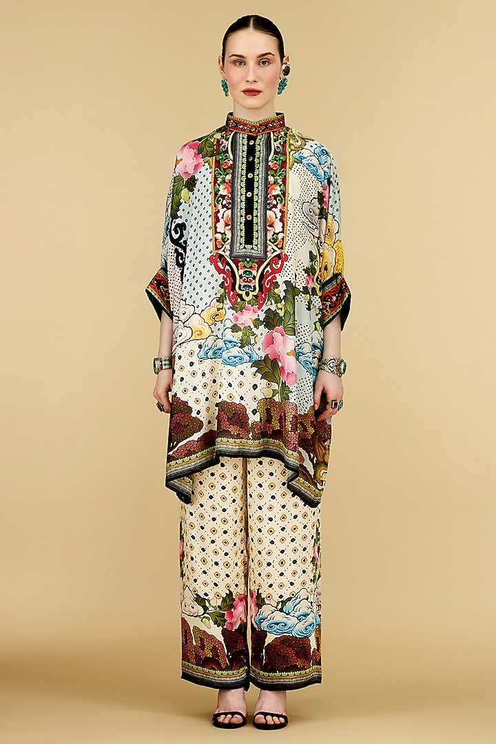 Beige Silk Printed Tunic by Rajdeep Ranawat at Pernia's Pop Up Shop