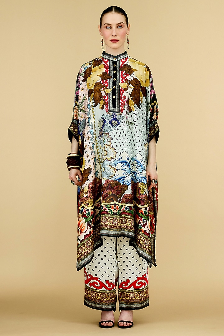 Powder Blue Silk Printed Tunic by Rajdeep Ranawat at Pernia's Pop Up Shop