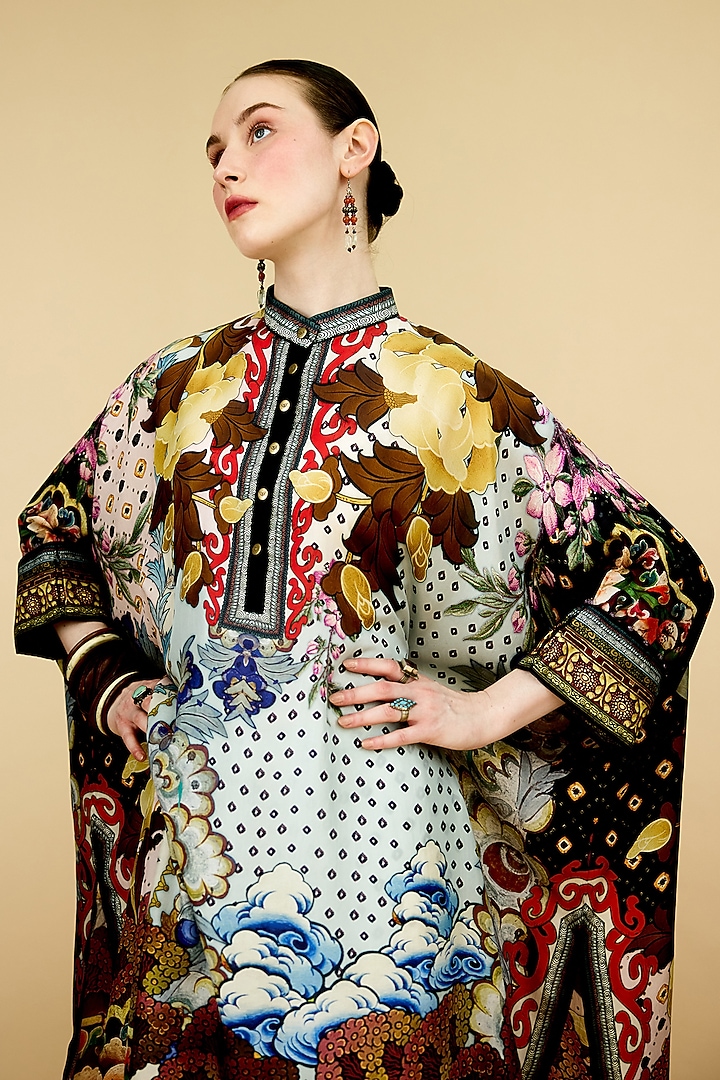 Powder Blue Silk Printed Tunic by Rajdeep Ranawat at Pernia's Pop Up Shop