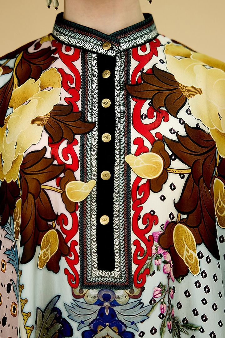 Powder Blue Silk Printed Tunic by Rajdeep Ranawat at Pernia's Pop Up Shop