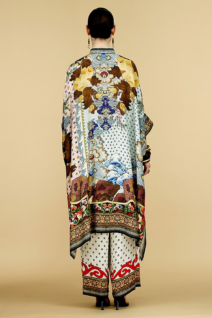 Powder Blue Modal Satin Printed Pants by Rajdeep Ranawat at Pernia's Pop Up Shop