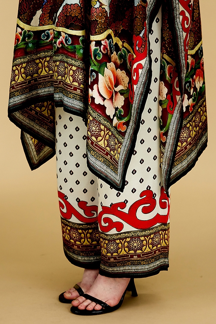 Powder Blue Modal Satin Printed Pants by Rajdeep Ranawat at Pernia's Pop Up Shop