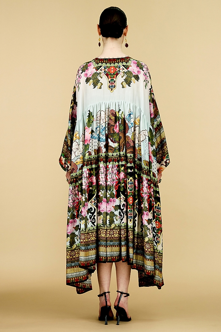 Multi-Colored Silk Printed Kaftan Cocktail Dress by Rajdeep Ranawat at Pernia's Pop Up Shop