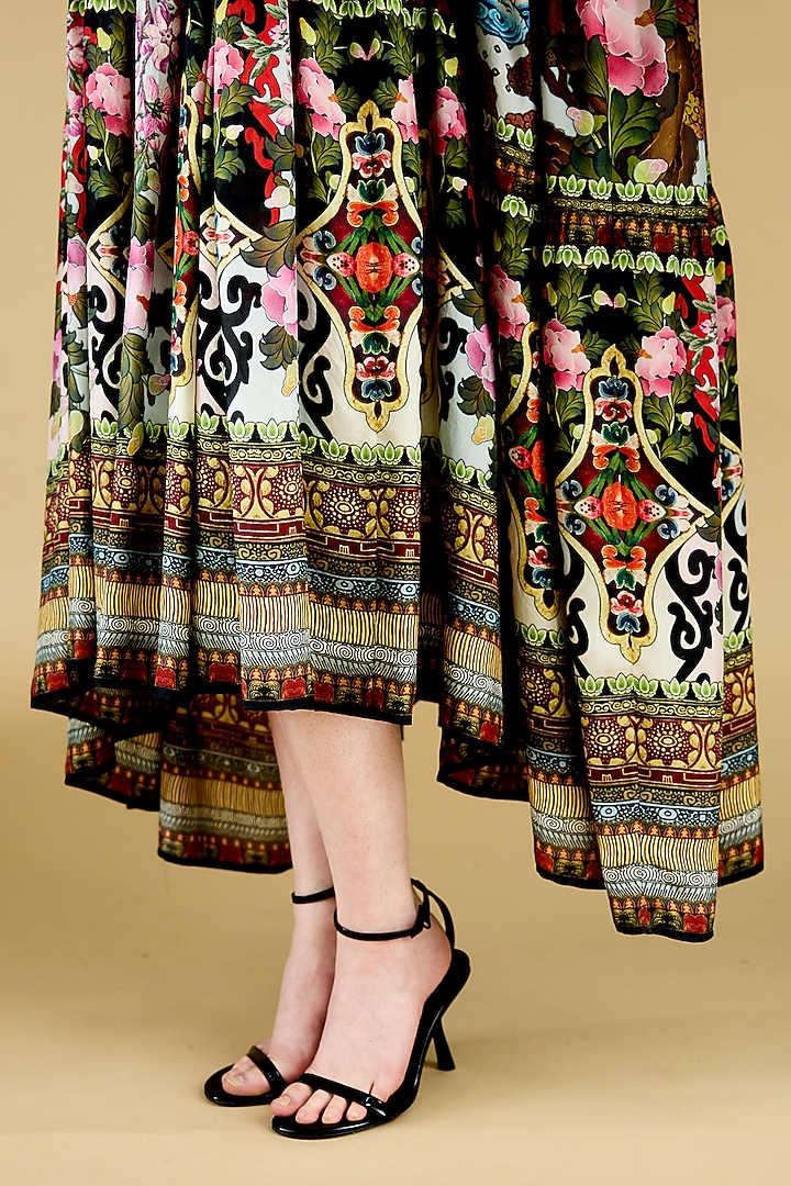 Multi-Colored Silk Printed Kaftan Cocktail Dress by Rajdeep Ranawat at Pernia's Pop Up Shop