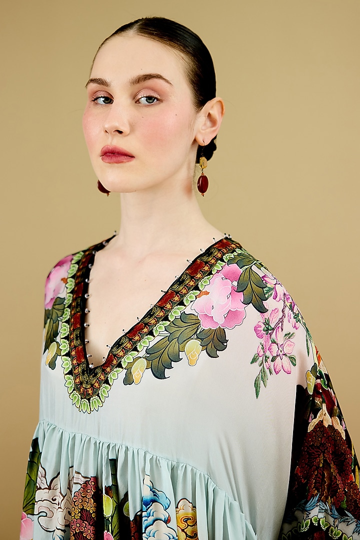 Multi-Colored Silk Printed Kaftan Cocktail Dress by Rajdeep Ranawat at Pernia's Pop Up Shop