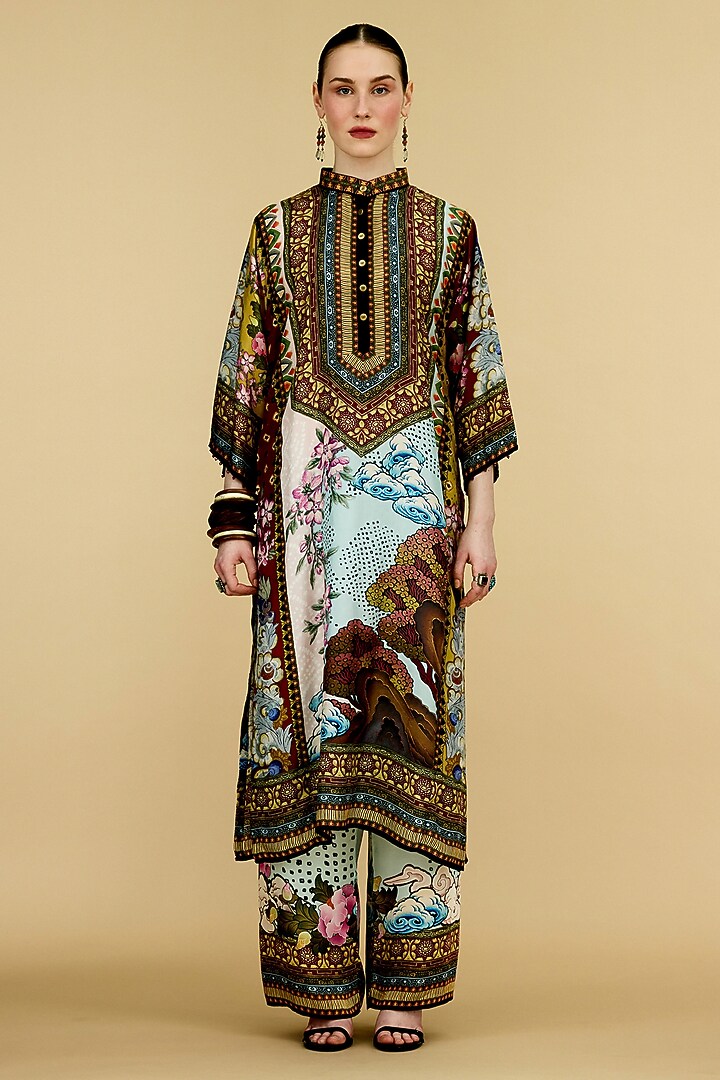 Multi-Colored Silk Printed Paneled Tunic by Rajdeep Ranawat at Pernia's Pop Up Shop