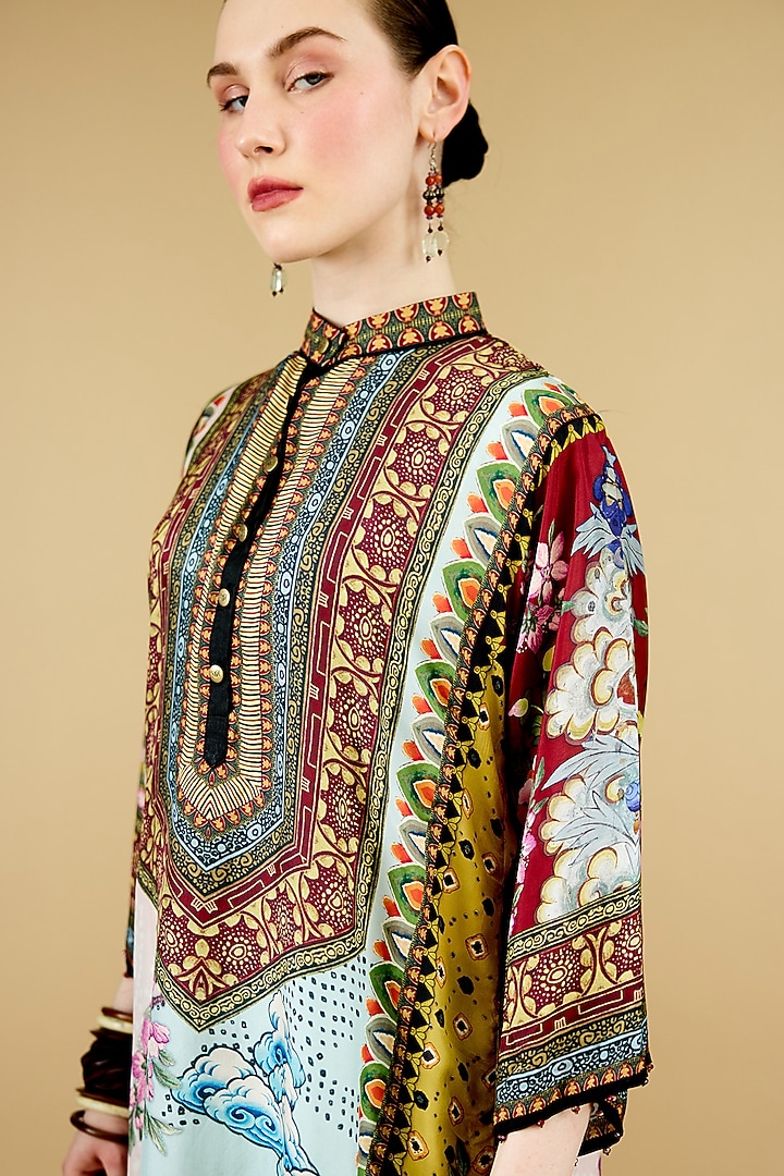 Multi-Colored Silk Printed Paneled Tunic by Rajdeep Ranawat at Pernia's Pop Up Shop