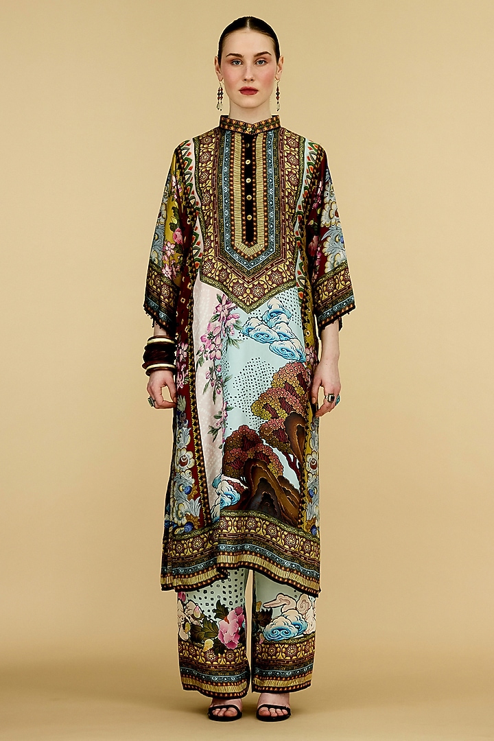 Multi-Colored Modal Satin Printed Pants by Rajdeep Ranawat at Pernia's Pop Up Shop