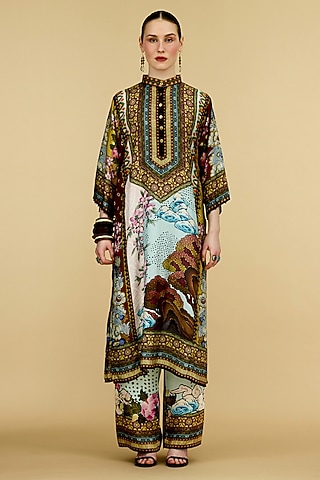 Multi-Colored Modal Satin Printed Pants by Rajdeep Ranawat