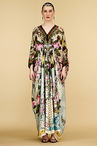 Multi-Colored Silk Printed Kaftan by Rajdeep Ranawat
