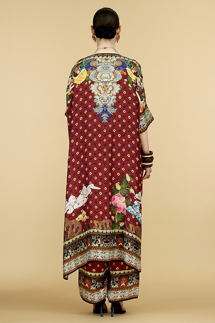 Gold & Red Silk Printed Cowl Tunic by Rajdeep Ranawat at Pernia's Pop Up Shop