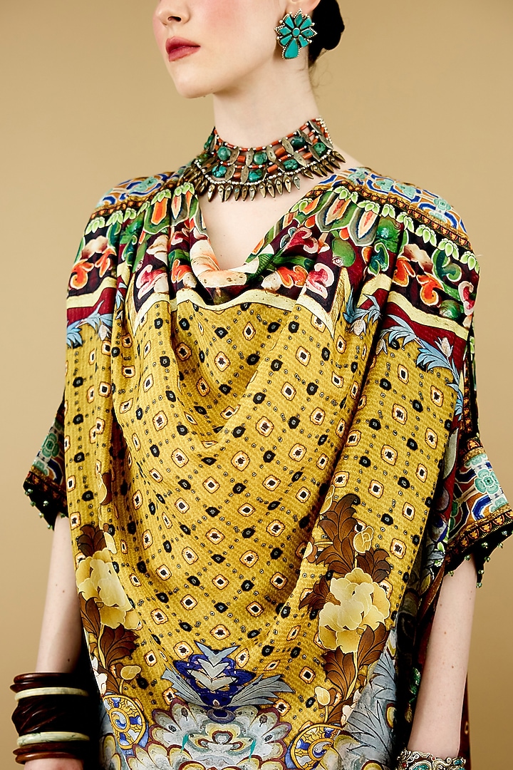 Gold & Red Silk Printed Cowl Tunic by Rajdeep Ranawat at Pernia's Pop Up Shop