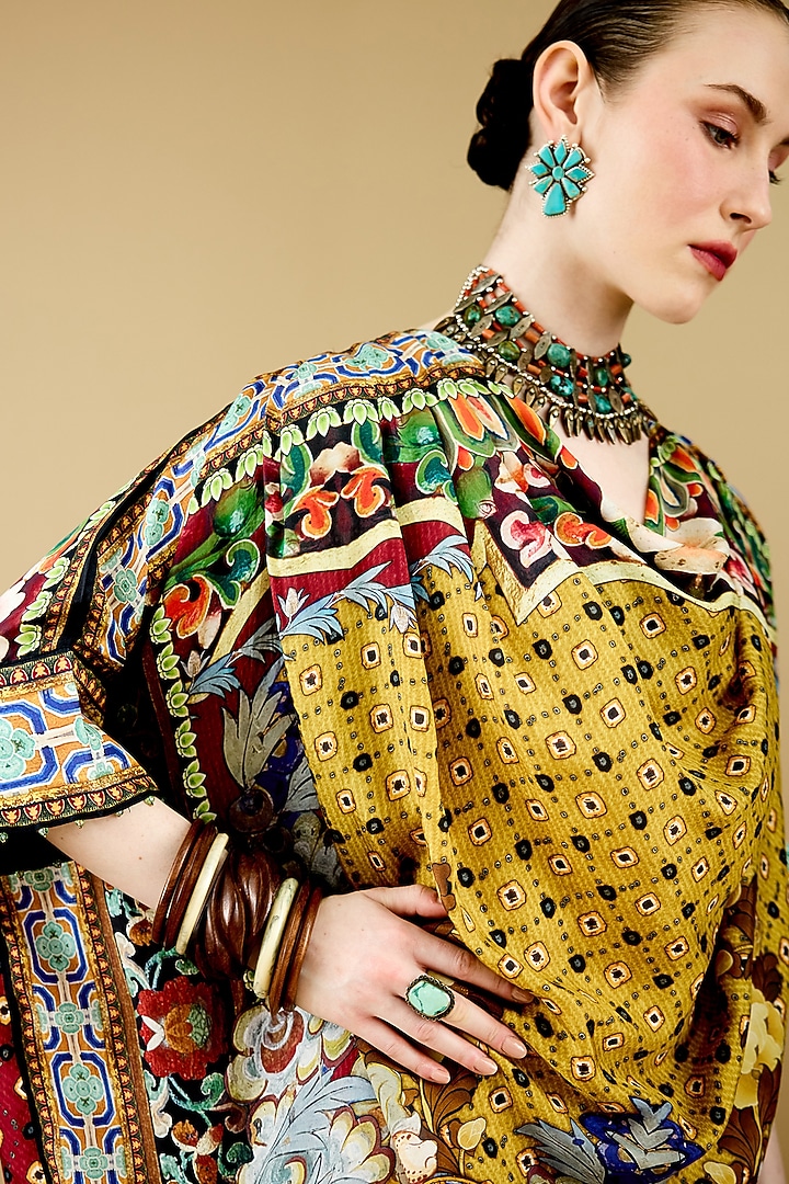Gold & Red Silk Printed Cowl Tunic by Rajdeep Ranawat at Pernia's Pop Up Shop