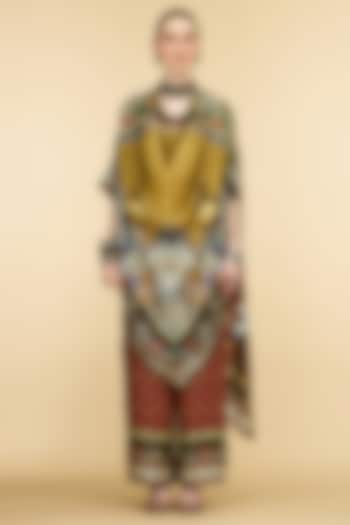 Gold & Red Modal Satin Printed Pants by Rajdeep Ranawat at Pernia's Pop Up Shop