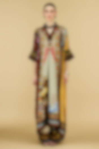 Taupe Silk Printed Kimono Tunic by Rajdeep Ranawat at Pernia's Pop Up Shop