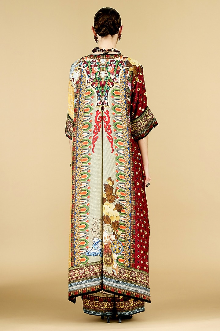 Taupe Silk Printed Kimono Tunic by Rajdeep Ranawat at Pernia's Pop Up Shop