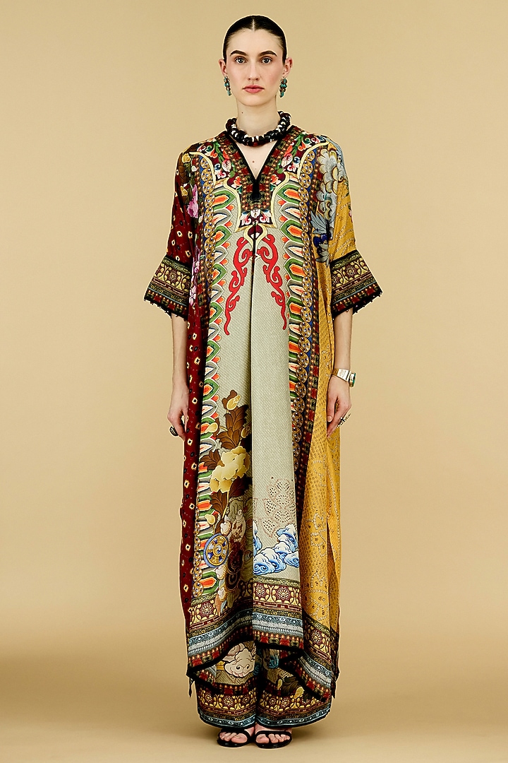 Taupe Modal Satin Printed Pants by Rajdeep Ranawat at Pernia's Pop Up Shop