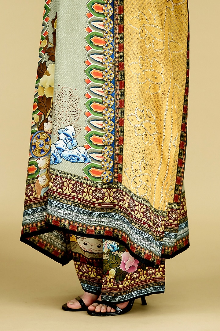 Taupe Modal Satin Printed Pants by Rajdeep Ranawat at Pernia's Pop Up Shop