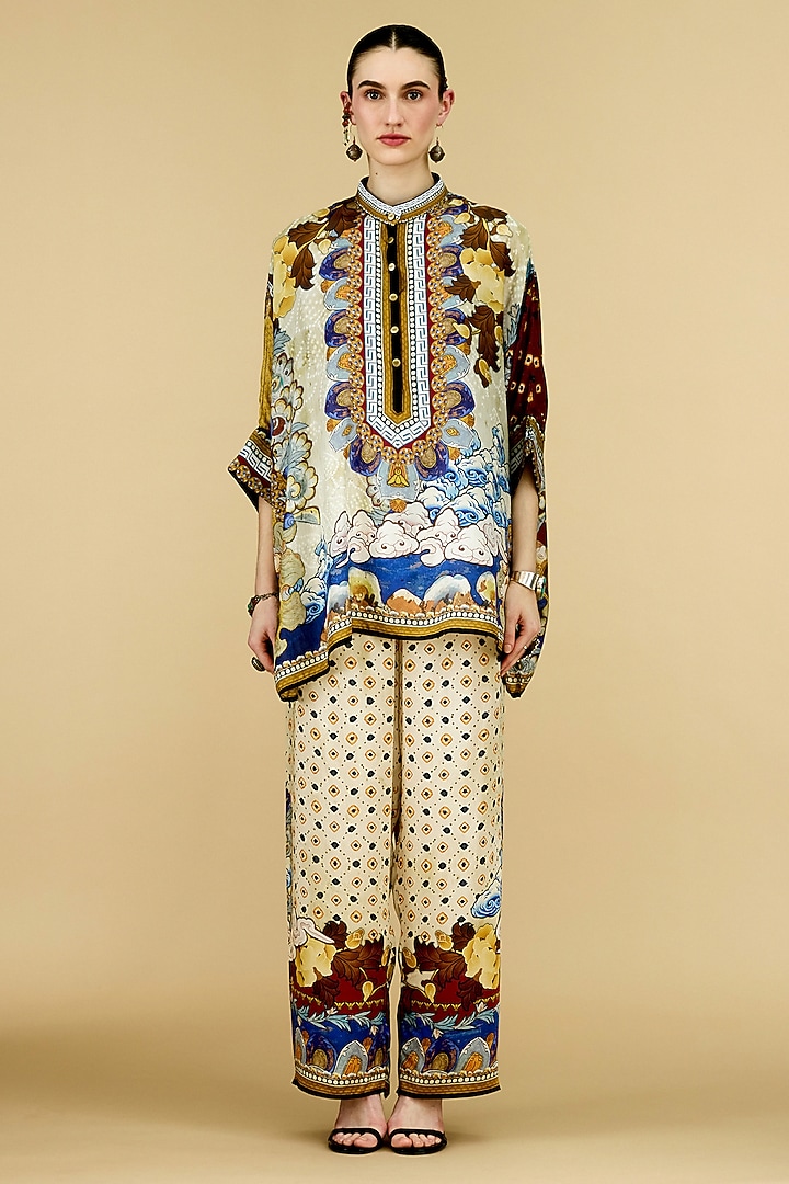 Beige Silk Printed Tunic by Rajdeep Ranawat at Pernia's Pop Up Shop