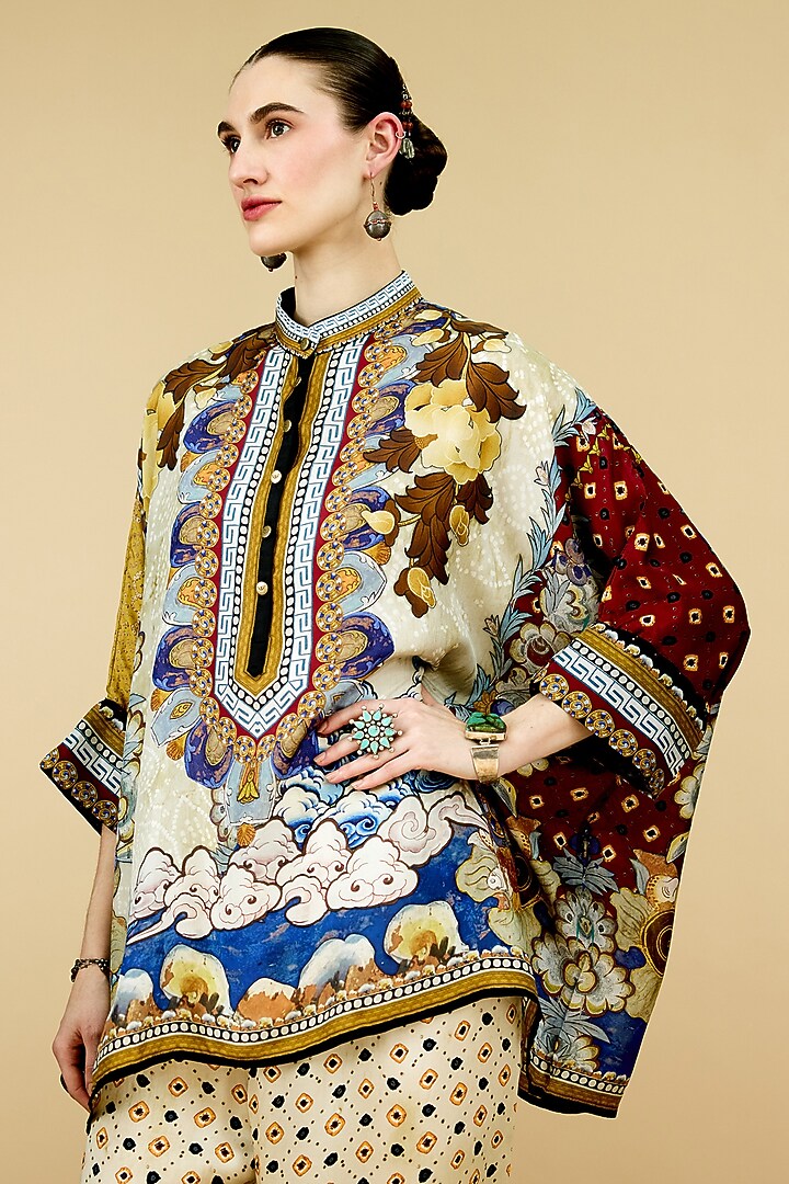 Beige Silk Printed Tunic by Rajdeep Ranawat at Pernia's Pop Up Shop