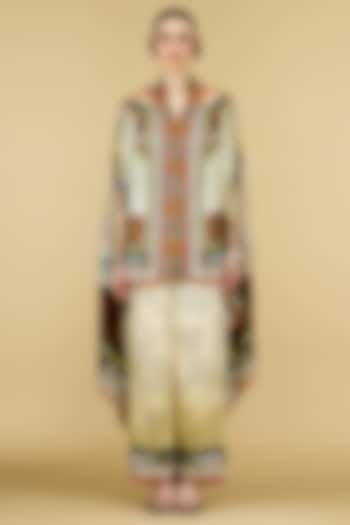 Beige Silk Printed Cape by Rajdeep Ranawat at Pernia's Pop Up Shop