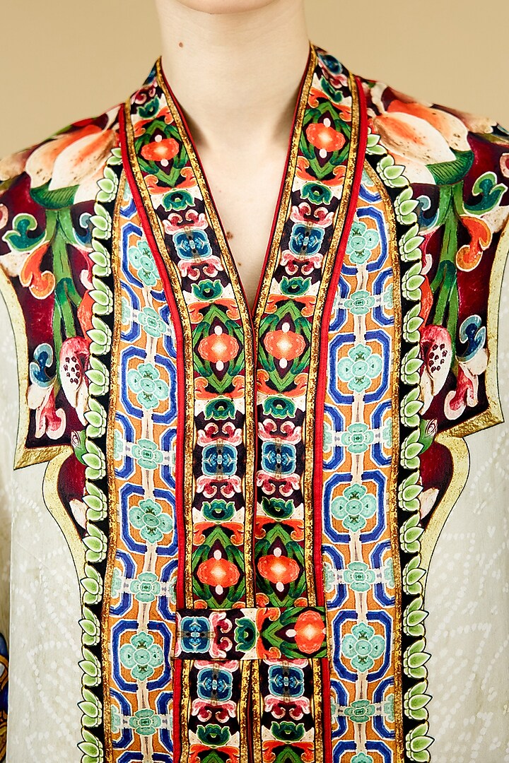 Beige Silk Printed Cape by Rajdeep Ranawat at Pernia's Pop Up Shop