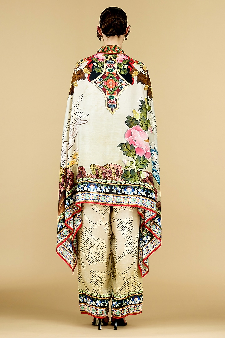 Beige Modal Satin Printed Pants by Rajdeep Ranawat at Pernia's Pop Up Shop