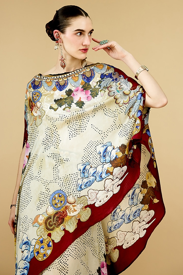 Eggshell-Colored Silk Printed Skirt Set by Rajdeep Ranawat at Pernia's Pop Up Shop