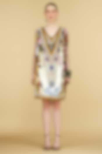 Beige Cotton Poplin Printed Layered Vacation Dress by Rajdeep Ranawat at Pernia's Pop Up Shop