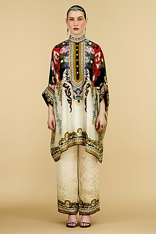 Beige Silk Printed Tunic by Rajdeep Ranawat