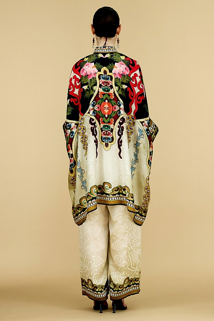 Beige & Black Modal Satin Printed Pants by Rajdeep Ranawat at Pernia's Pop Up Shop