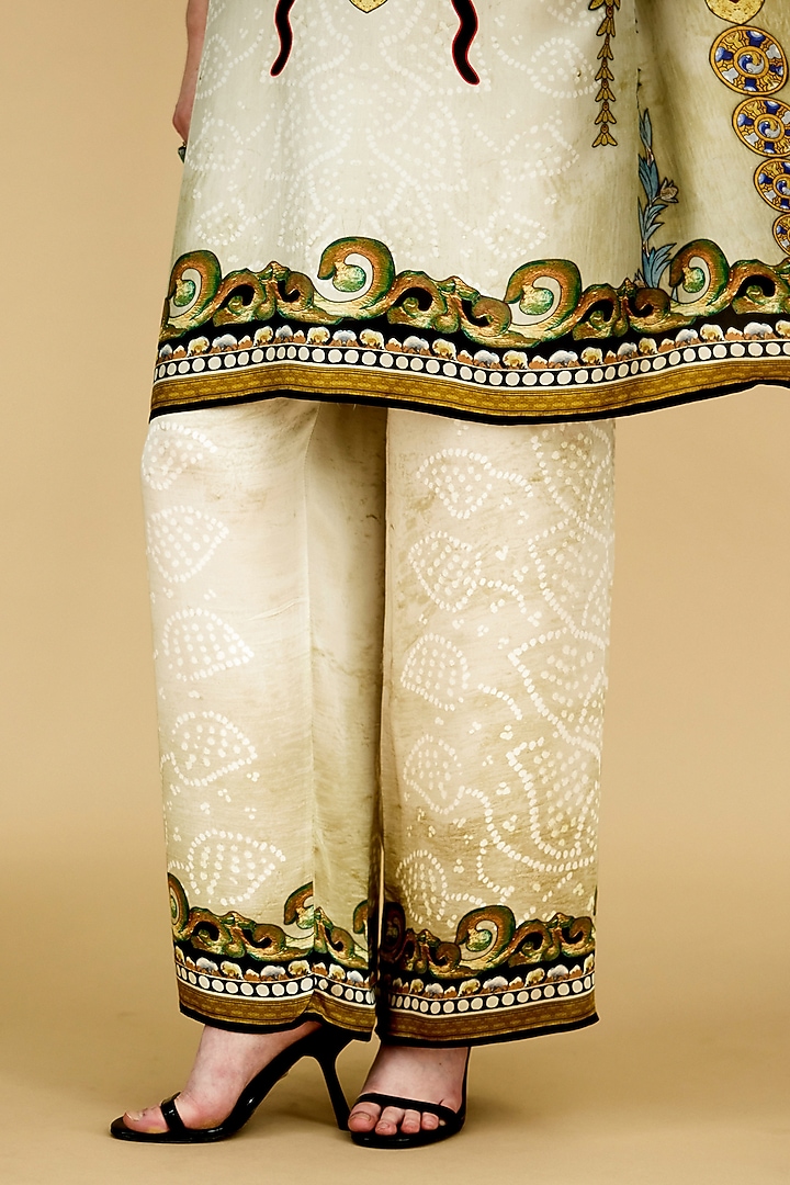 Beige & Black Modal Satin Printed Pants by Rajdeep Ranawat at Pernia's Pop Up Shop