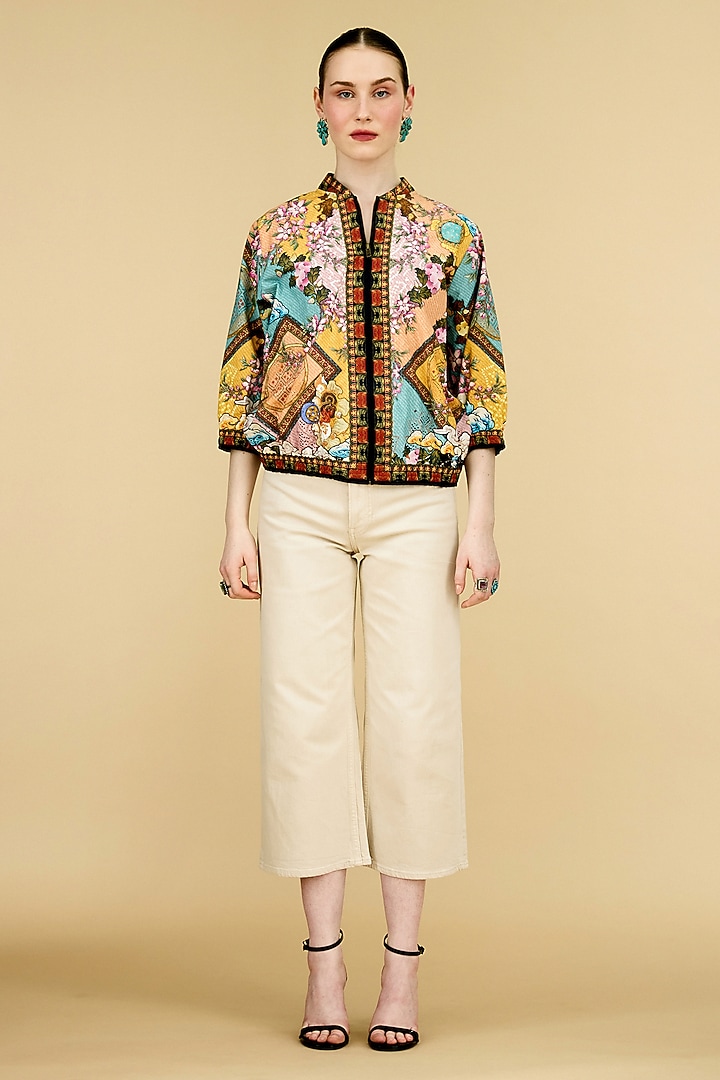 Multi-Colored Cotton Poplin Printed Bomber Jacket by Rajdeep Ranawat at Pernia's Pop Up Shop