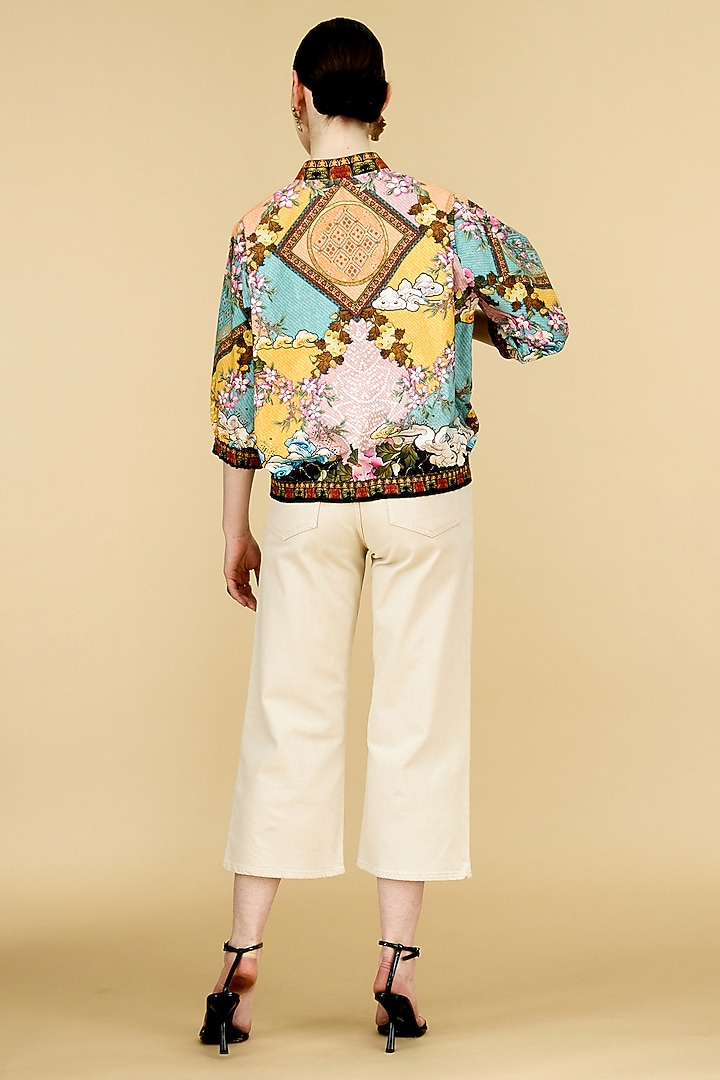 Multi-Colored Cotton Poplin Printed Bomber Jacket by Rajdeep Ranawat at Pernia's Pop Up Shop