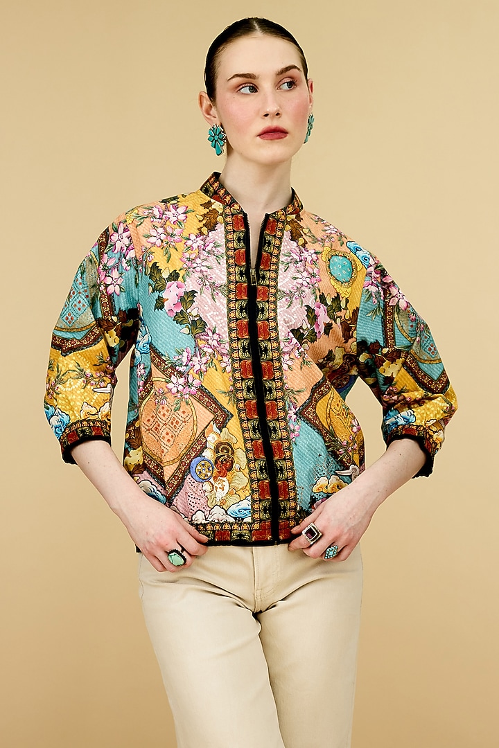Multi-Colored Cotton Poplin Printed Bomber Jacket by Rajdeep Ranawat at Pernia's Pop Up Shop