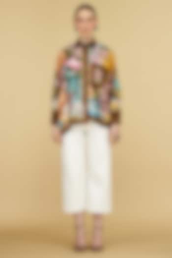 Multi-Colored Cotton Poplin Printed Asymmetrical Shirt by Rajdeep Ranawat at Pernia's Pop Up Shop