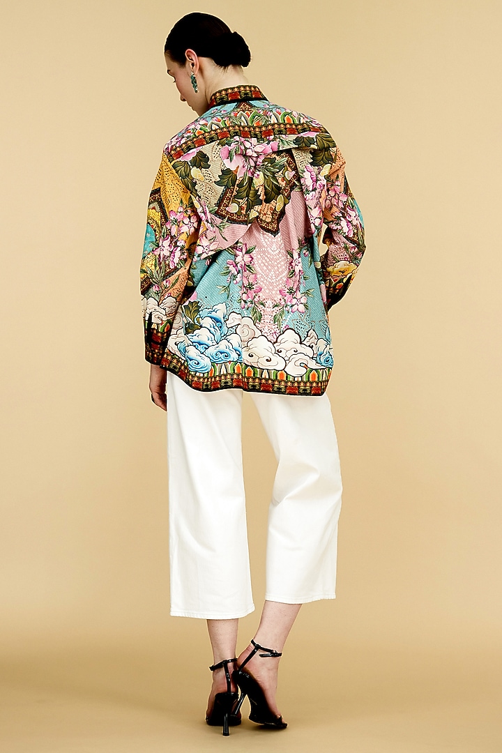 Multi-Colored Cotton Poplin Printed Asymmetrical Shirt by Rajdeep Ranawat at Pernia's Pop Up Shop