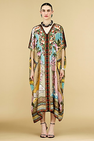 Multi-Colored Silk Printed Kaftan by Rajdeep Ranawat