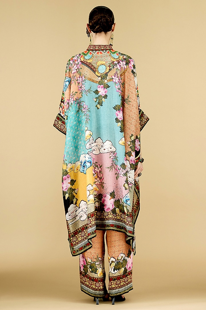 Peach & Aqua Silk Printed Tunic by Rajdeep Ranawat at Pernia's Pop Up Shop