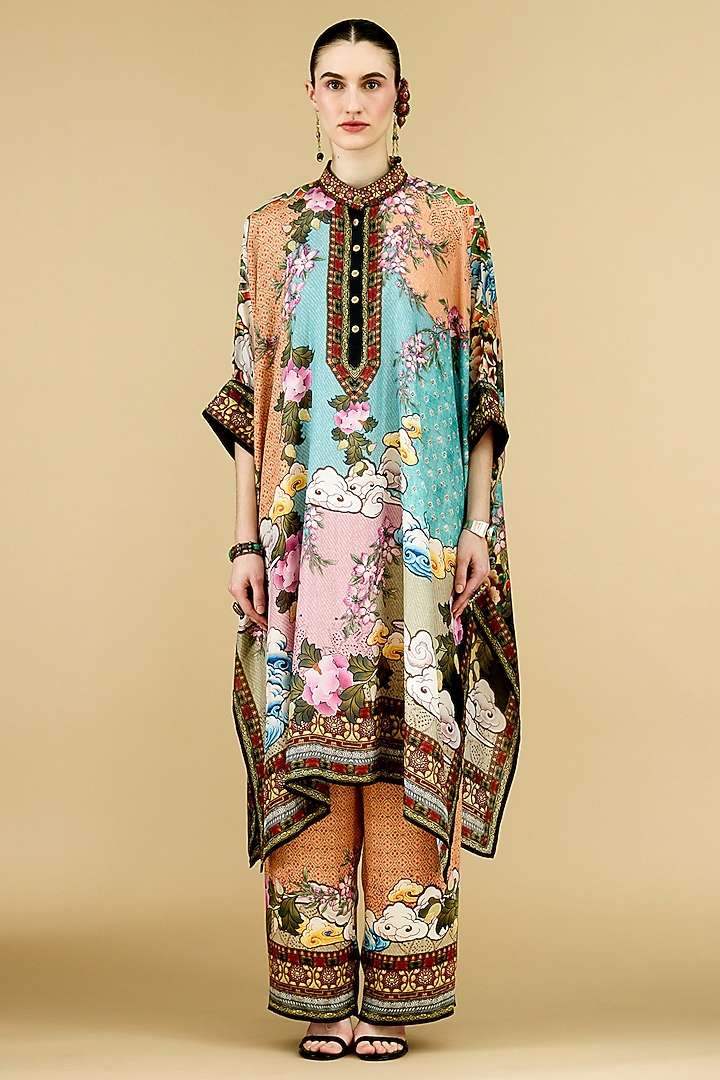 Beige & Black Modal Satin Printed Pants by Rajdeep Ranawat at Pernia's Pop Up Shop