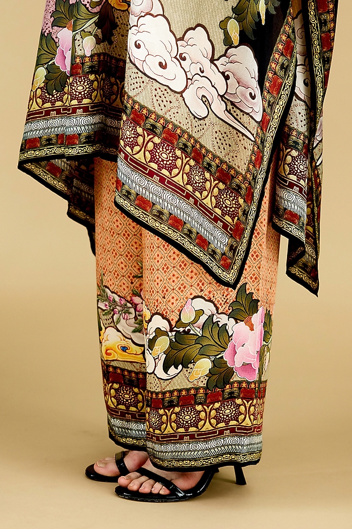 Beige & Black Modal Satin Printed Pants by Rajdeep Ranawat at Pernia's Pop Up Shop