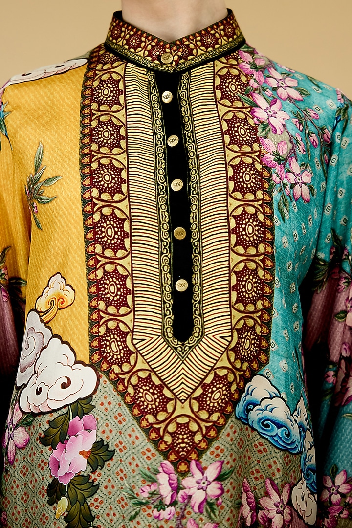Taupe Silk Printed High-Low Tunic by Rajdeep Ranawat at Pernia's Pop Up Shop