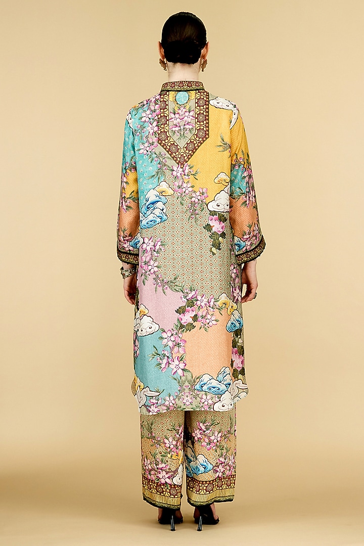 Taupe Modal Satin Printed Pants by Rajdeep Ranawat at Pernia's Pop Up Shop