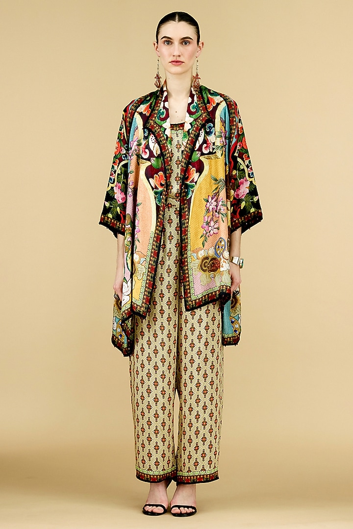 Multicolored Silk Printed Reversible Jacket by Rajdeep Ranawat at Pernia's Pop Up Shop