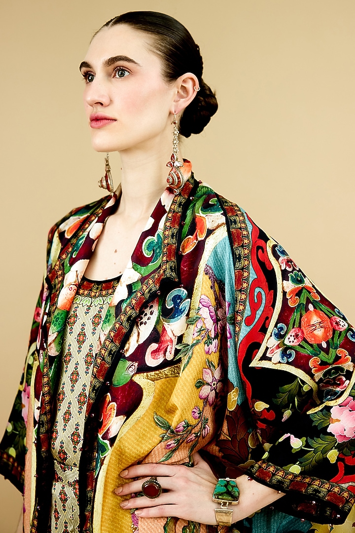 Multicolored Silk Printed Reversible Jacket by Rajdeep Ranawat at Pernia's Pop Up Shop