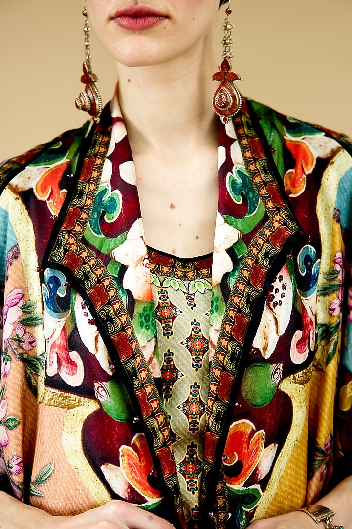 Multicolored Silk Printed Reversible Jacket by Rajdeep Ranawat at Pernia's Pop Up Shop