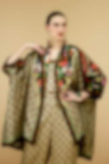 Beige Modal Satin Printed Reversible Jacket by Rajdeep Ranawat at Pernia's Pop Up Shop