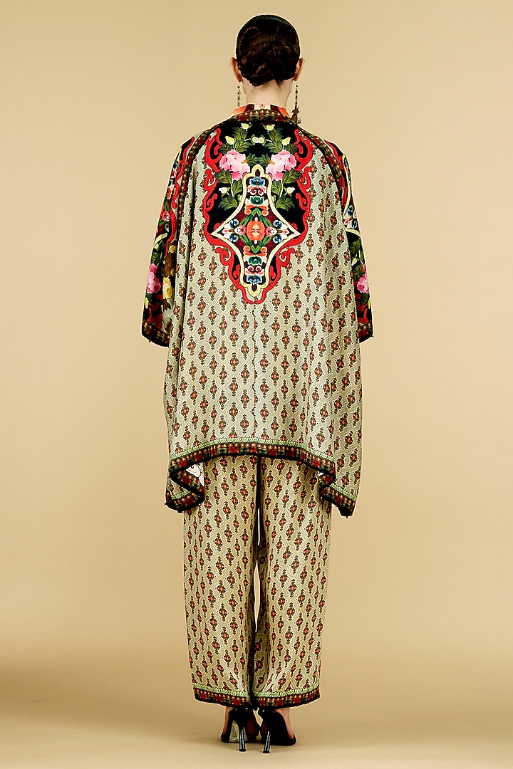 Beige Modal Satin Printed Reversible Jacket by Rajdeep Ranawat at Pernia's Pop Up Shop