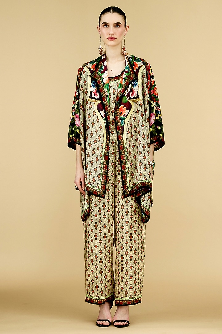 Beige Modal Satin Printed Reversible Jacket by Rajdeep Ranawat at Pernia's Pop Up Shop